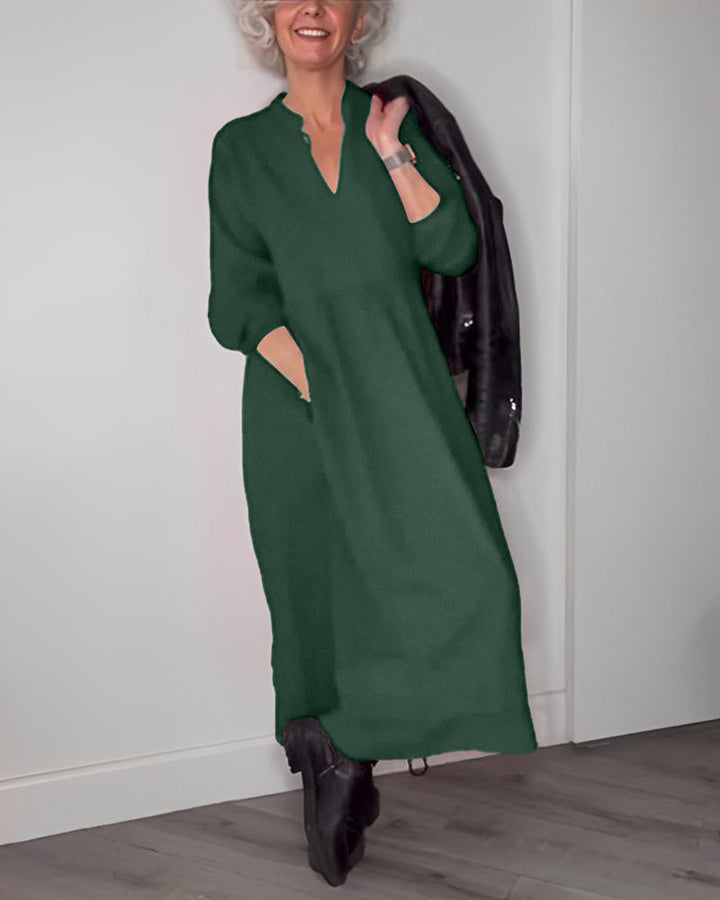 Women's Elegant V-neck and Long Sleeves Dress