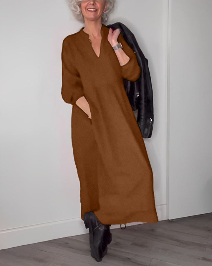 Women's Elegant V-neck and Long Sleeves Dress
