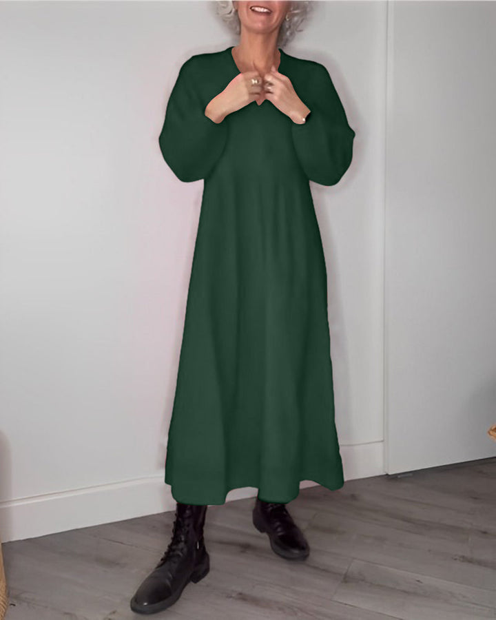 Women's Elegant V-neck and Long Sleeves Dress