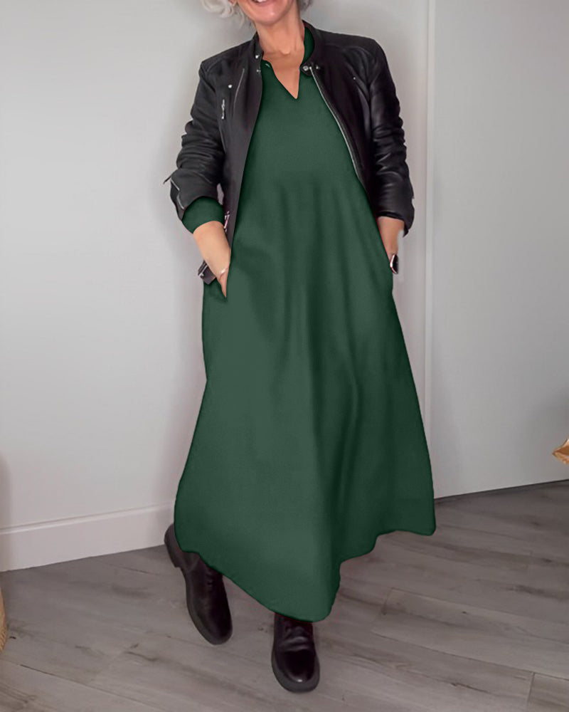 Women's Elegant V-neck and Long Sleeves Dress