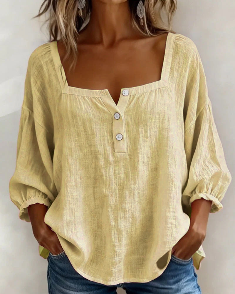 Simple Blouse With Square Neck And Long Sleeves