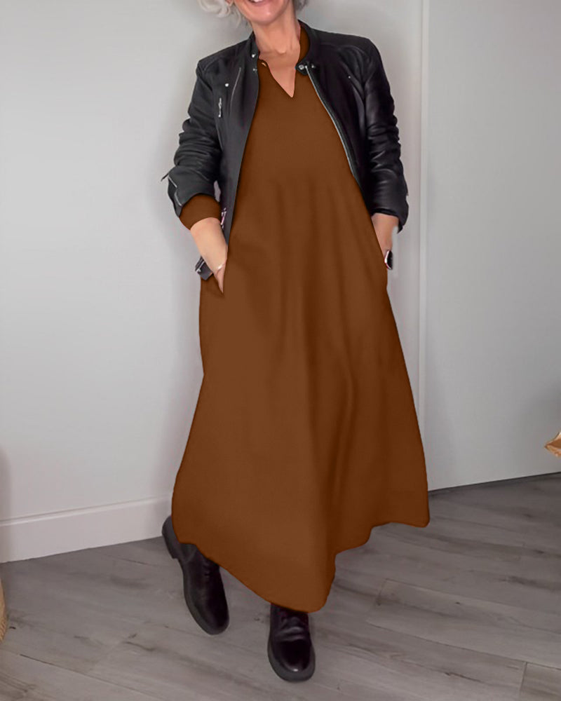 Women's Elegant V-neck and Long Sleeves Dress