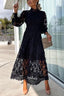 Elegant Crochet Lace Lantern Sleeve Party Midi Dress