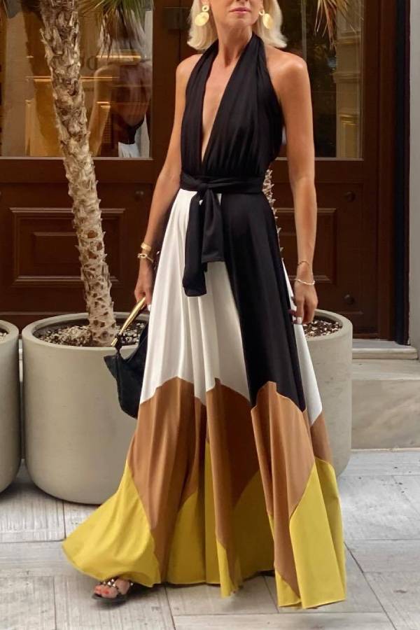 Lace-up Backless Sexy Long Swing Dress