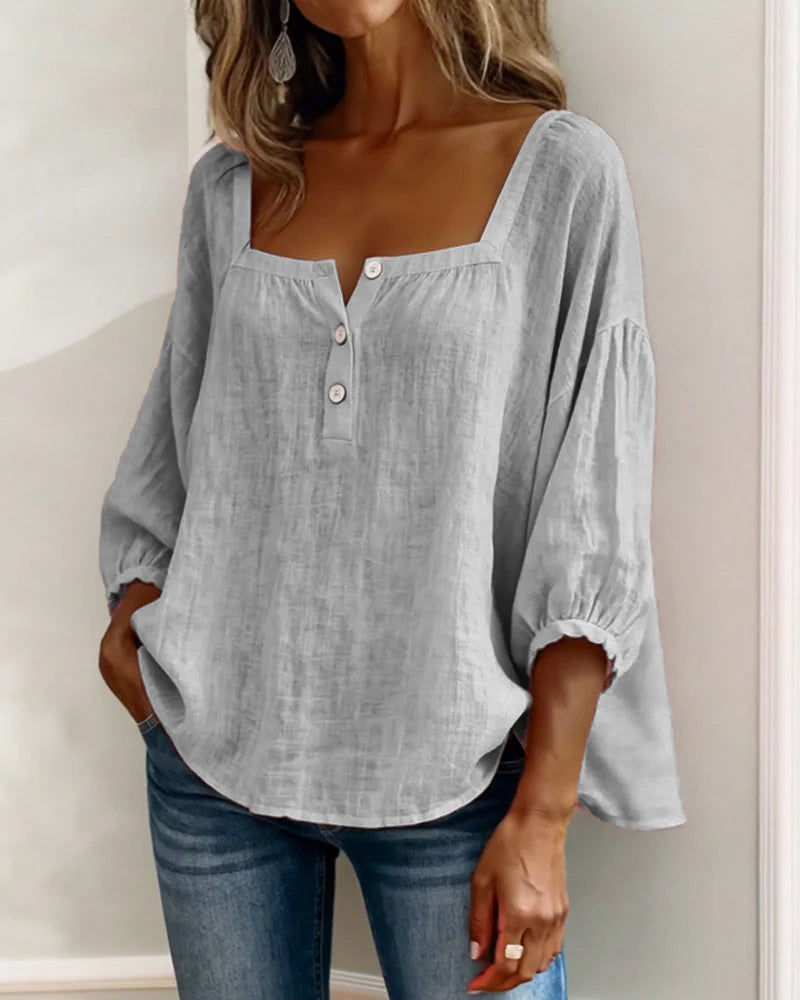 Simple Blouse With Square Neck And Long Sleeves