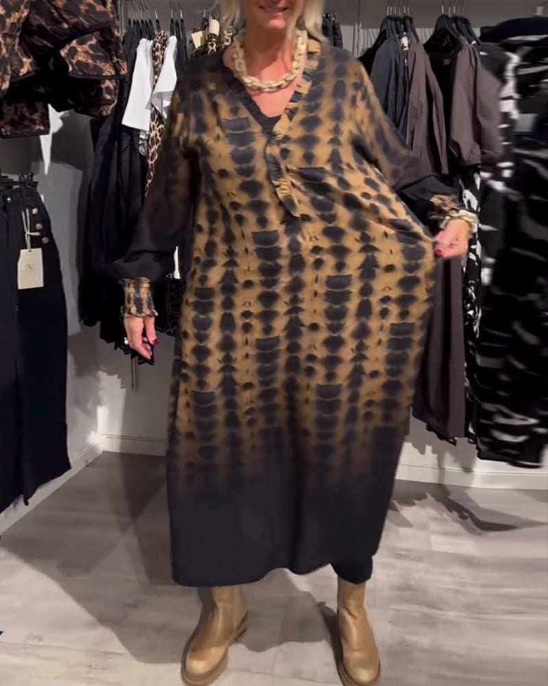 Gradient Dress With Long Sleeves And A V-neck