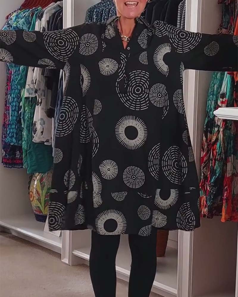 Women's Geometric Print Casual Dress With Lapels