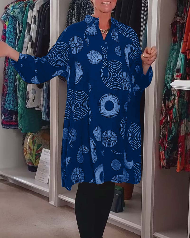 Women's Geometric Print Casual Dress With Lapels