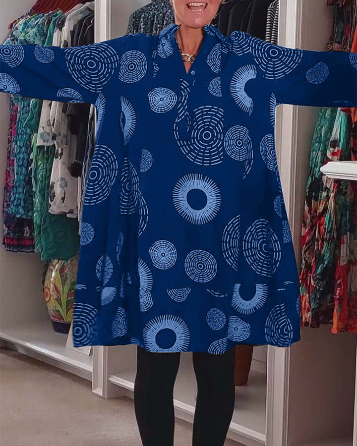 Women's Geometric Print Casual Dress With Lapels