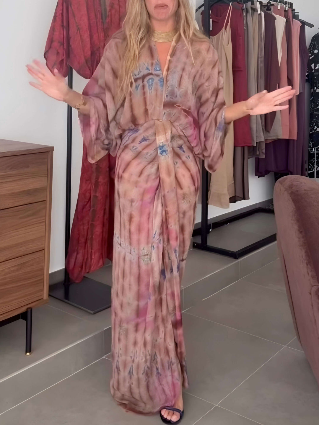 Kimono-Style Printed Dress