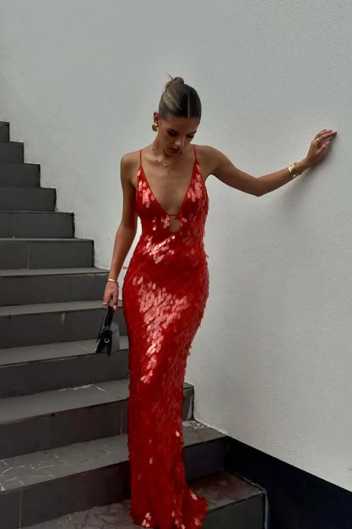 Kalea - Glitter Sequins Backless Strap Dress