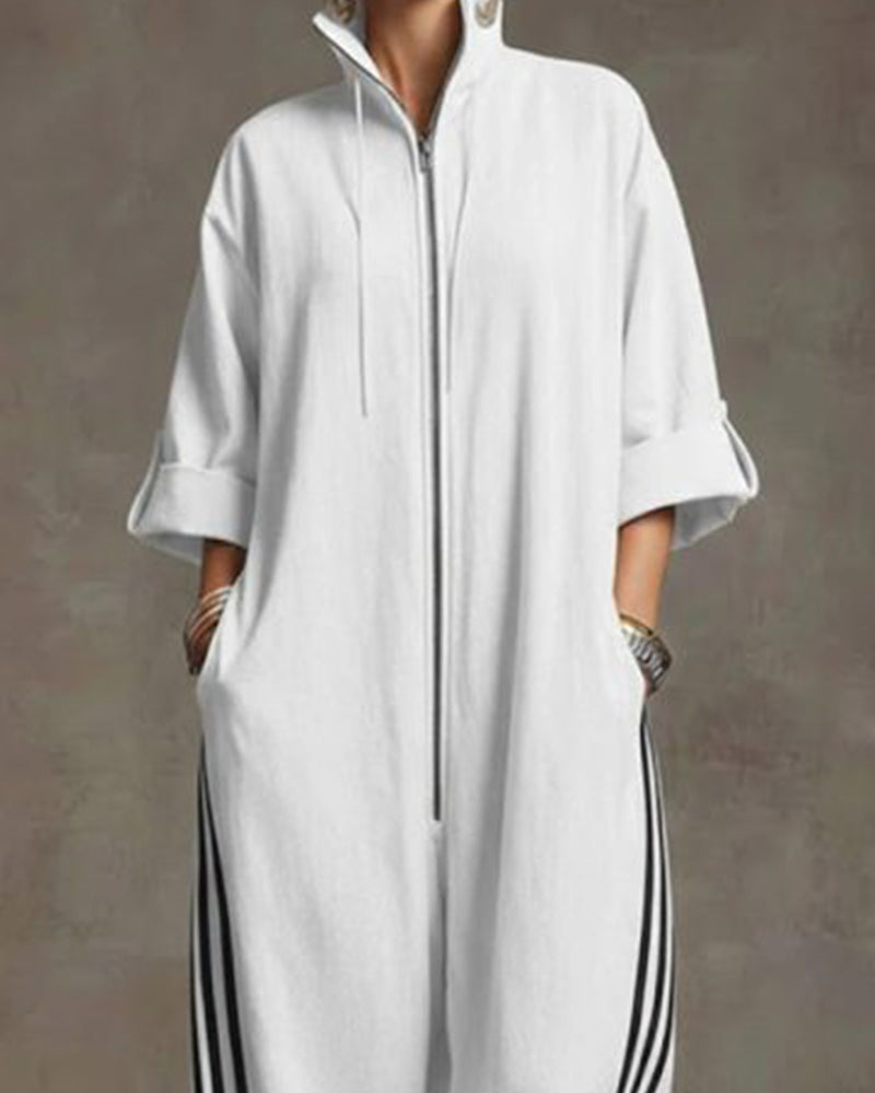 Women's Striped Sport Jumpsuit with Zipper