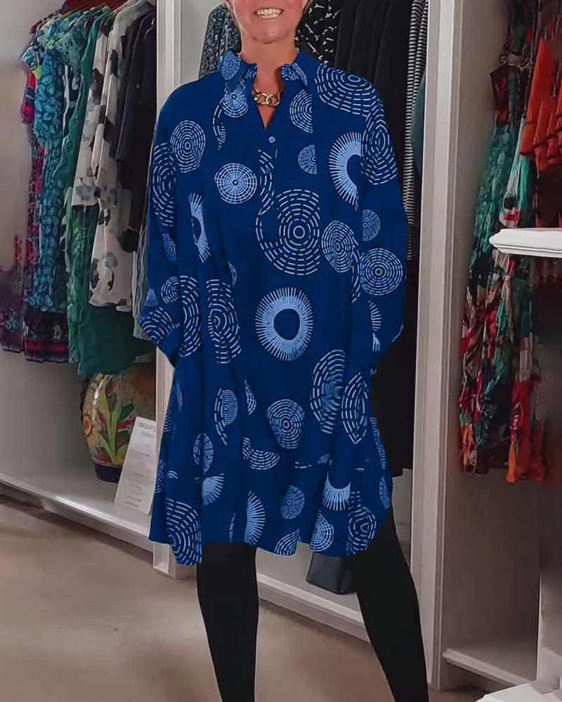 Women's Geometric Print Casual Dress With Lapels