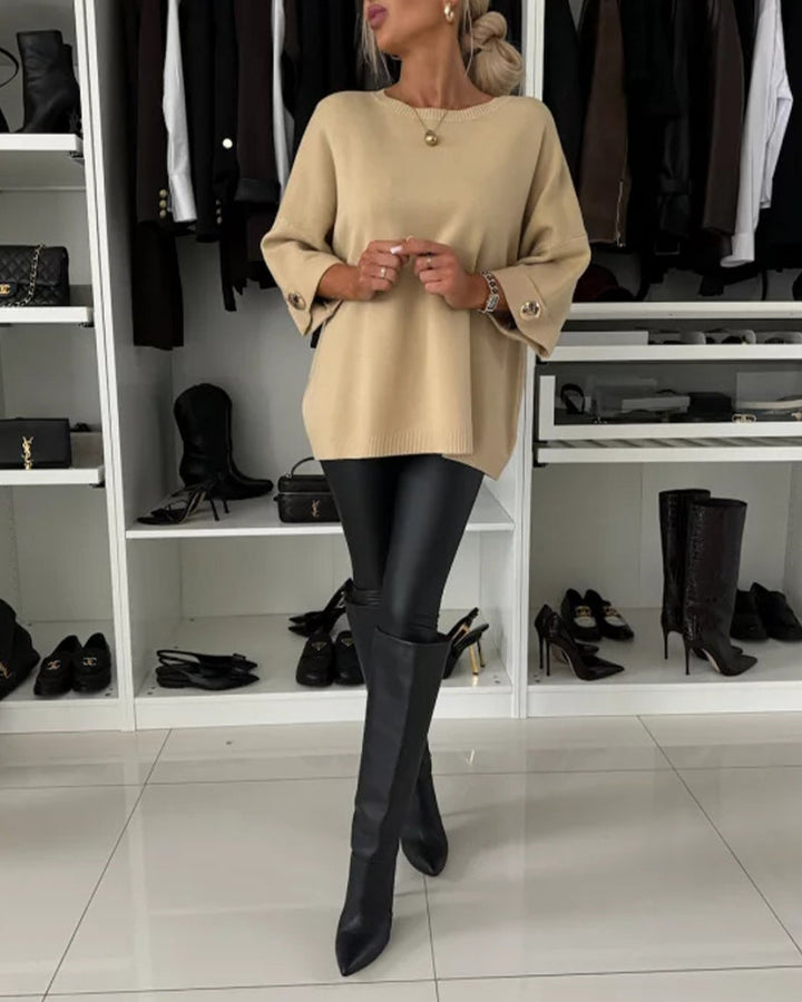 Women's Trendy Round Neck Button-Front Sweater