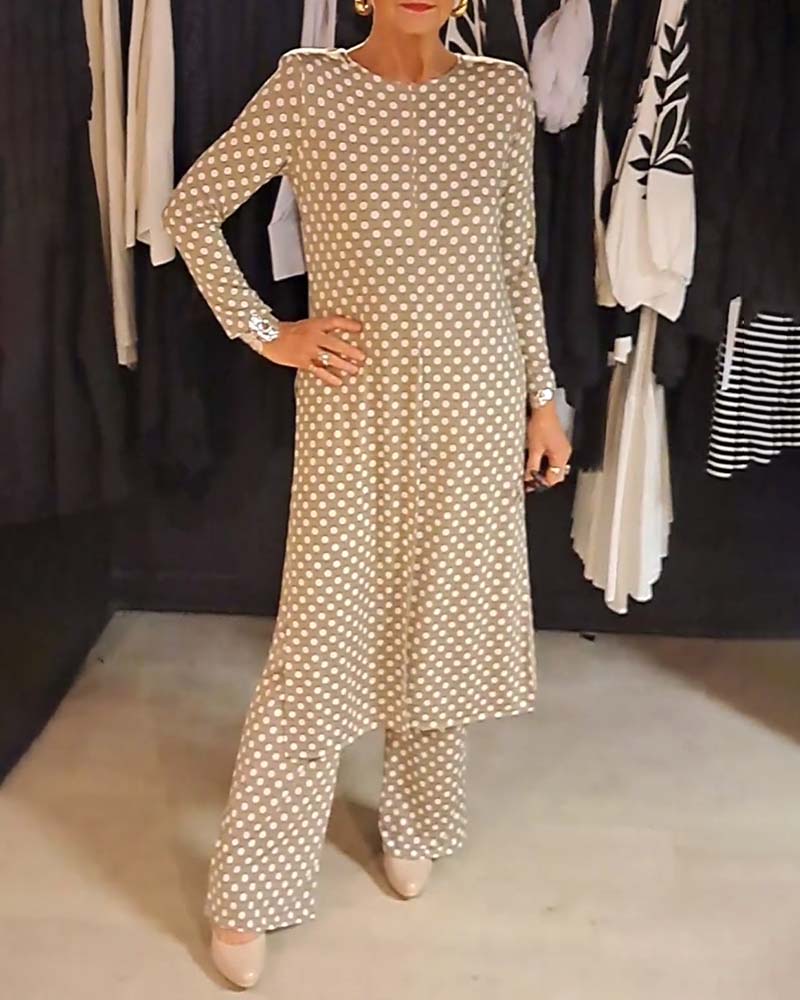 Elegant Polka Dot Split Suit