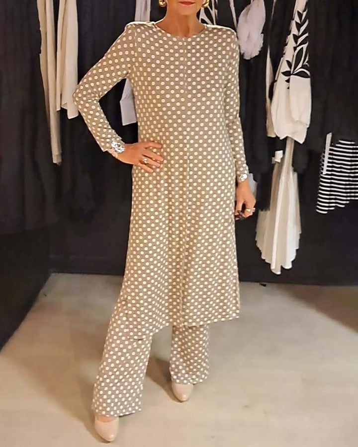 Elegant Polka Dot Split Suit
