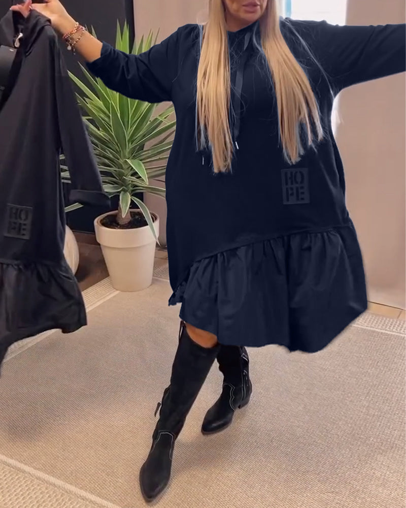 Women's Winter Dress With Hood And Long-sleeved Panels