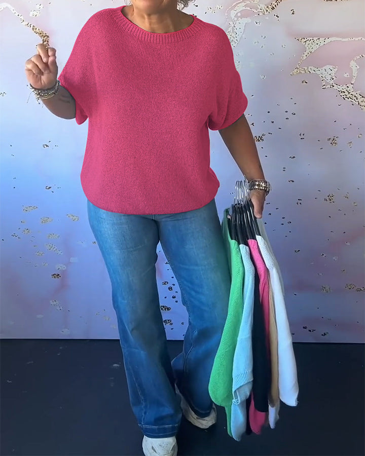 Women's Casual Loose Fitted Solid Color Crew Neck Sweater