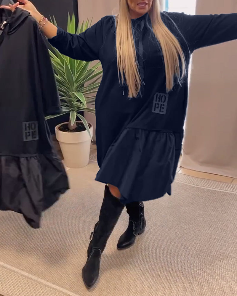 Women's Winter Dress With Hood And Long-sleeved Panels
