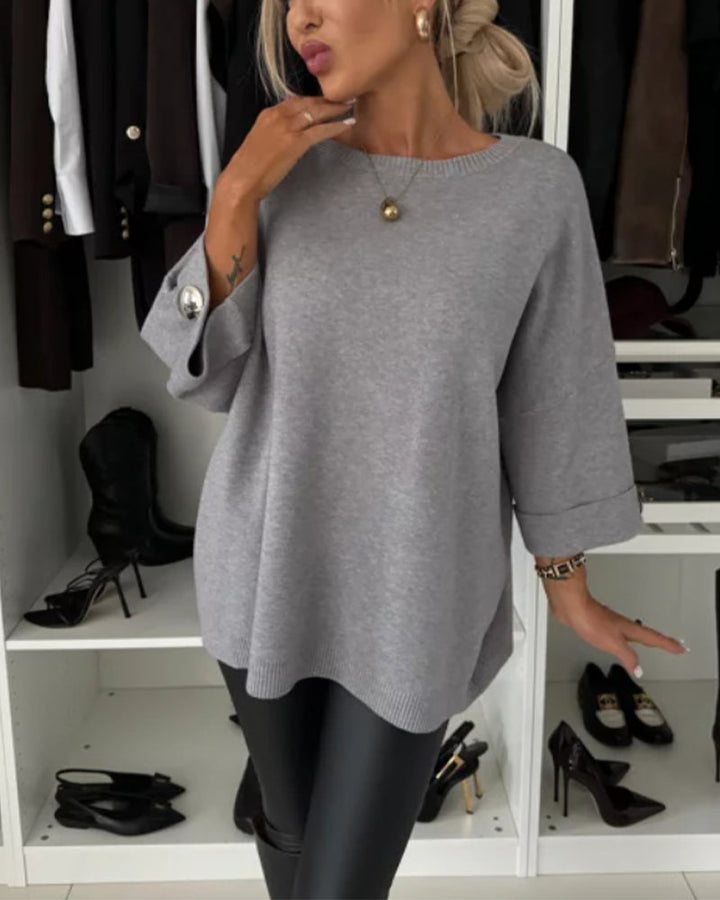 Women's Trendy Round Neck Button-Front Sweater