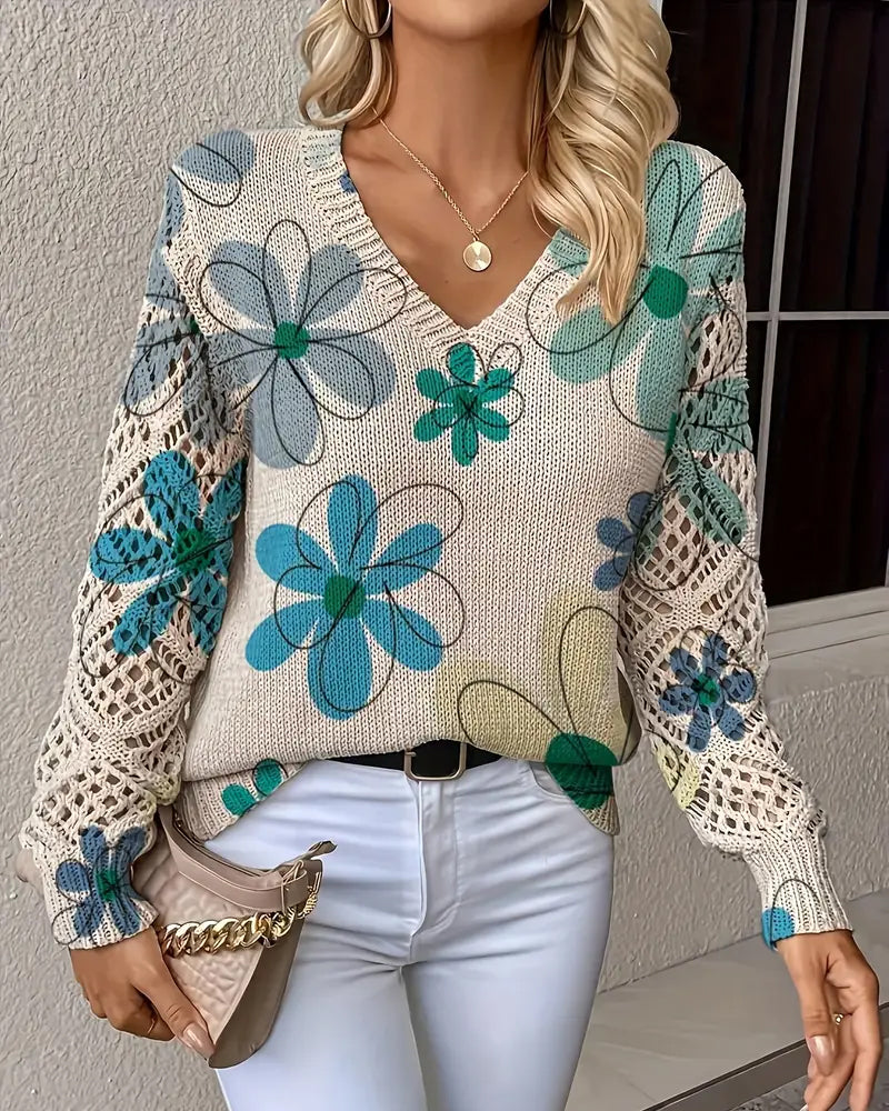 Cynora™ | V-Neck Open Knit Sweater