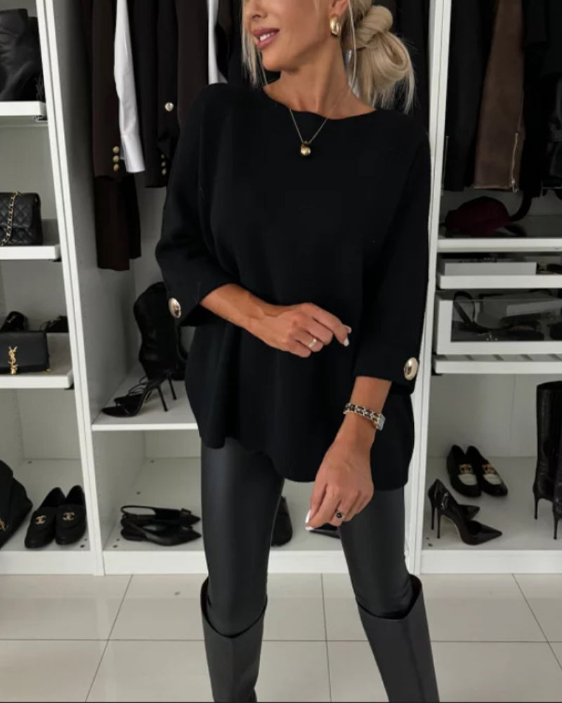 Women's Trendy Round Neck Button-Front Sweater