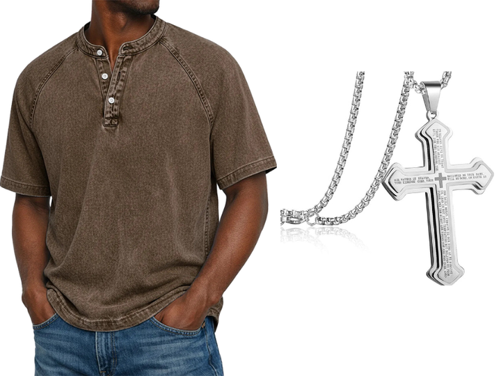 Men's Casual Band Collar Short Sleeve Shirt