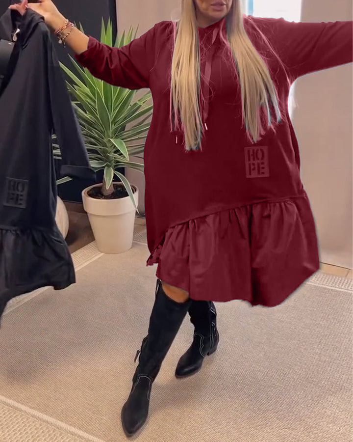Women's Winter Dress With Hood And Long-sleeved Panels