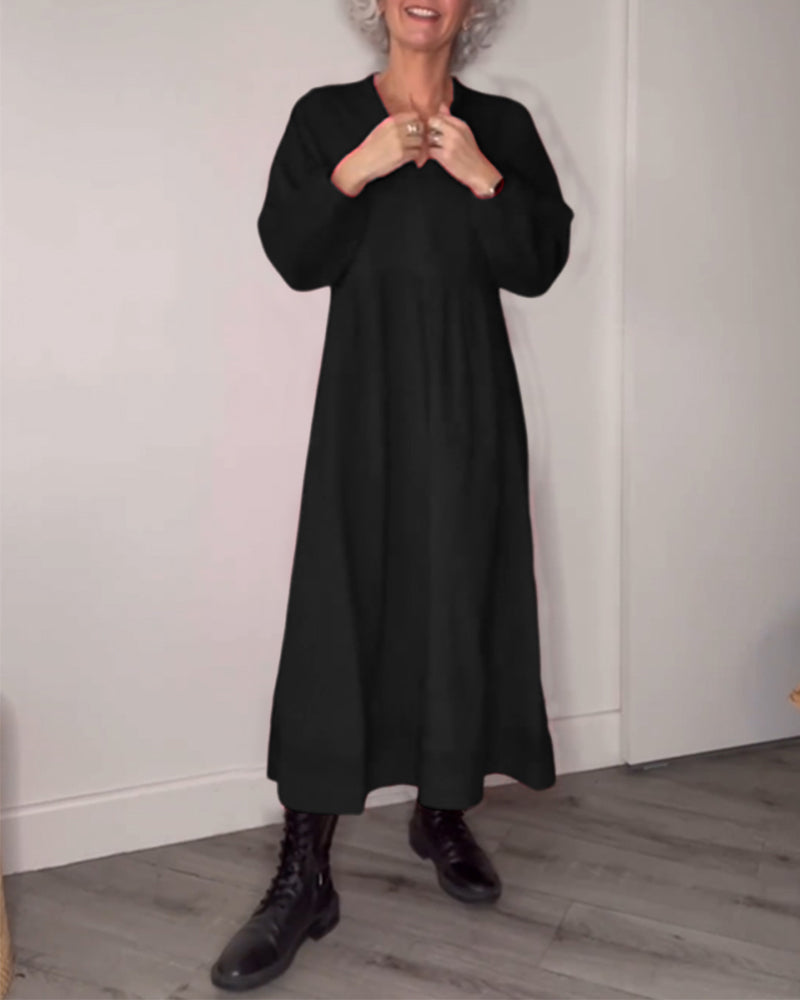 Women's Elegant V-neck and Long Sleeves Dress