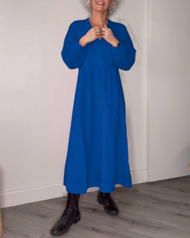 Women's Elegant V-neck and Long Sleeves Dress