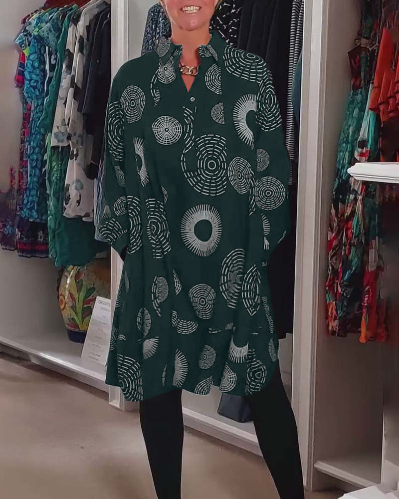 Women's Geometric Print Casual Dress With Lapels