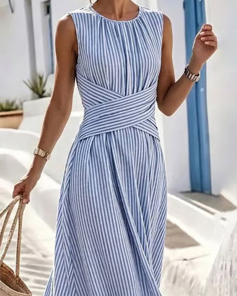 Striped Twist Waist Sleeveless Maxi Dress
