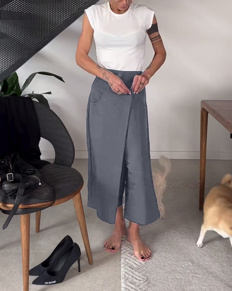 Simple Solid Color Asymmetric Casual Pants