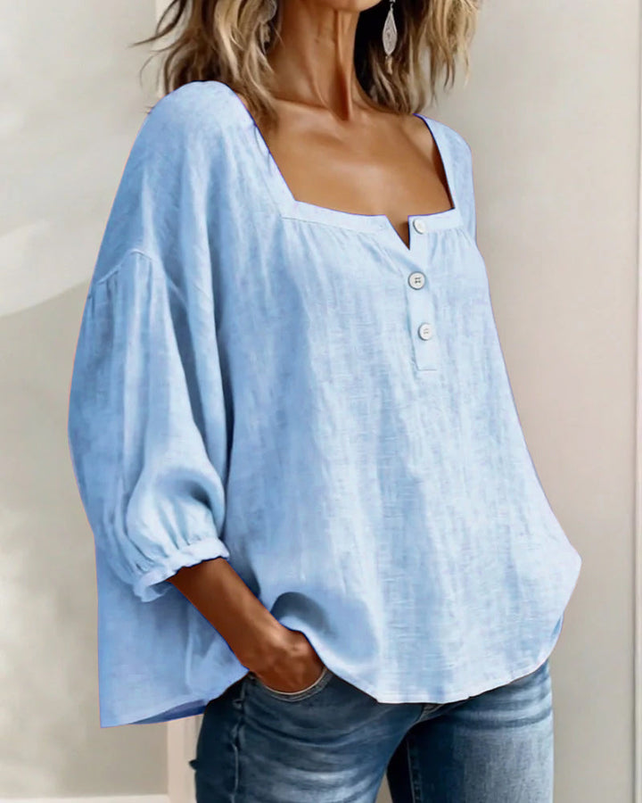 Simple Blouse With Square Neck And Long Sleeves