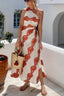 Sunny Linen Blend Shell Print One Shoulder Cutout Waist Tie-up Slit Maxi Dress