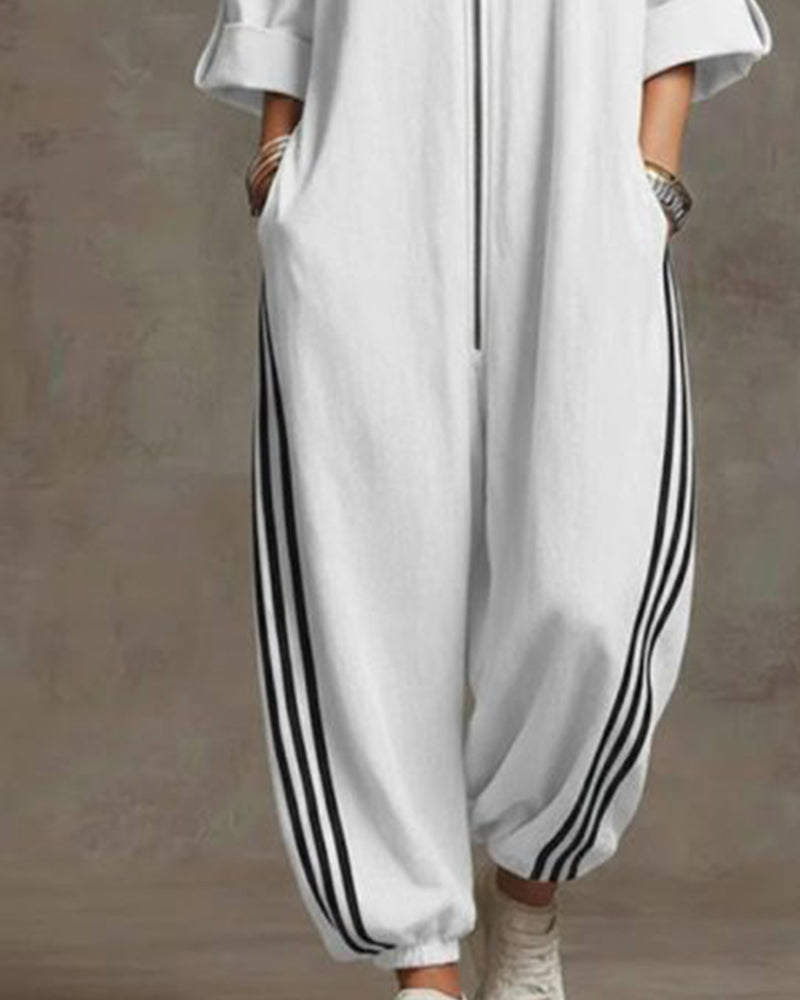 Women's Striped Sport Jumpsuit with Zipper