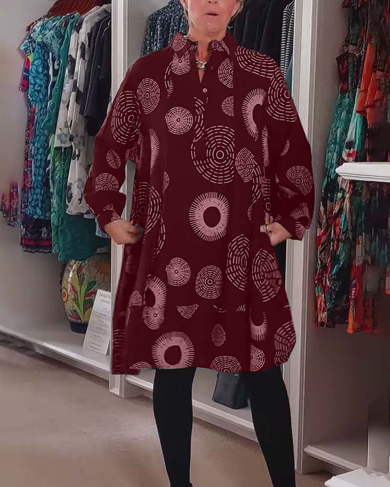 Women's Geometric Print Casual Dress With Lapels