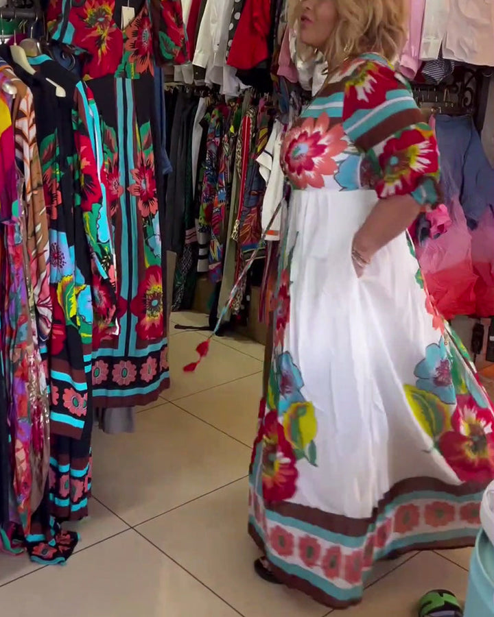 Loose-fitting, Deep V-neck Floral Dress