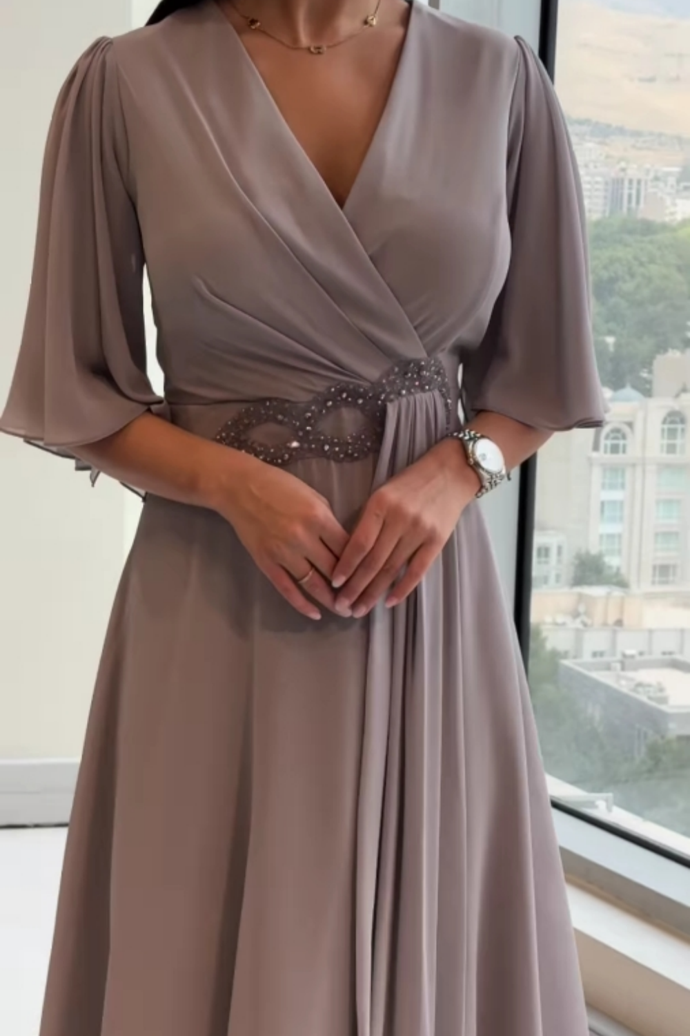 Cressida™ | V-Neck Chiffon Maxi Dress