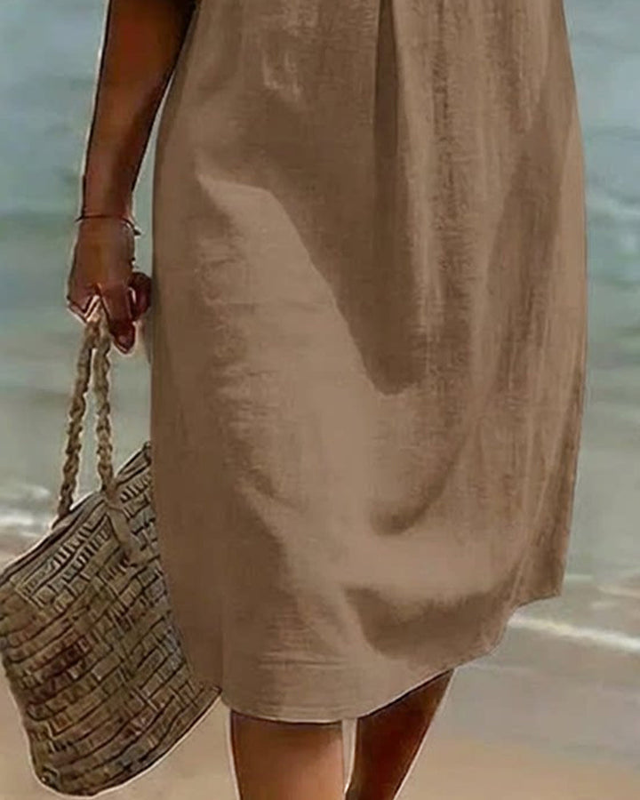 Button-front Cotton Dress With Ruffled Sleeves