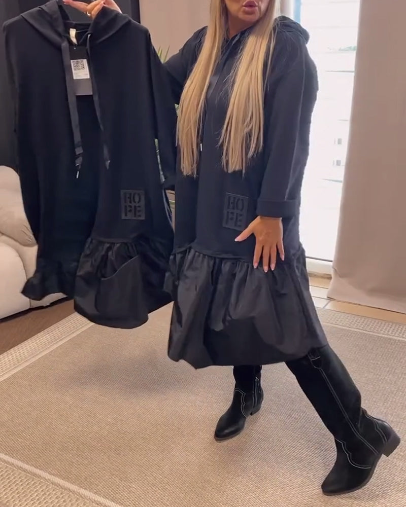 Women's Winter Dress With Hood And Long-sleeved Panels