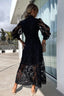Elegant Crochet Lace Lantern Sleeve Party Midi Dress