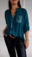 Alandria™ | V-Neck Sequin Mid-Sleeve Casual Top