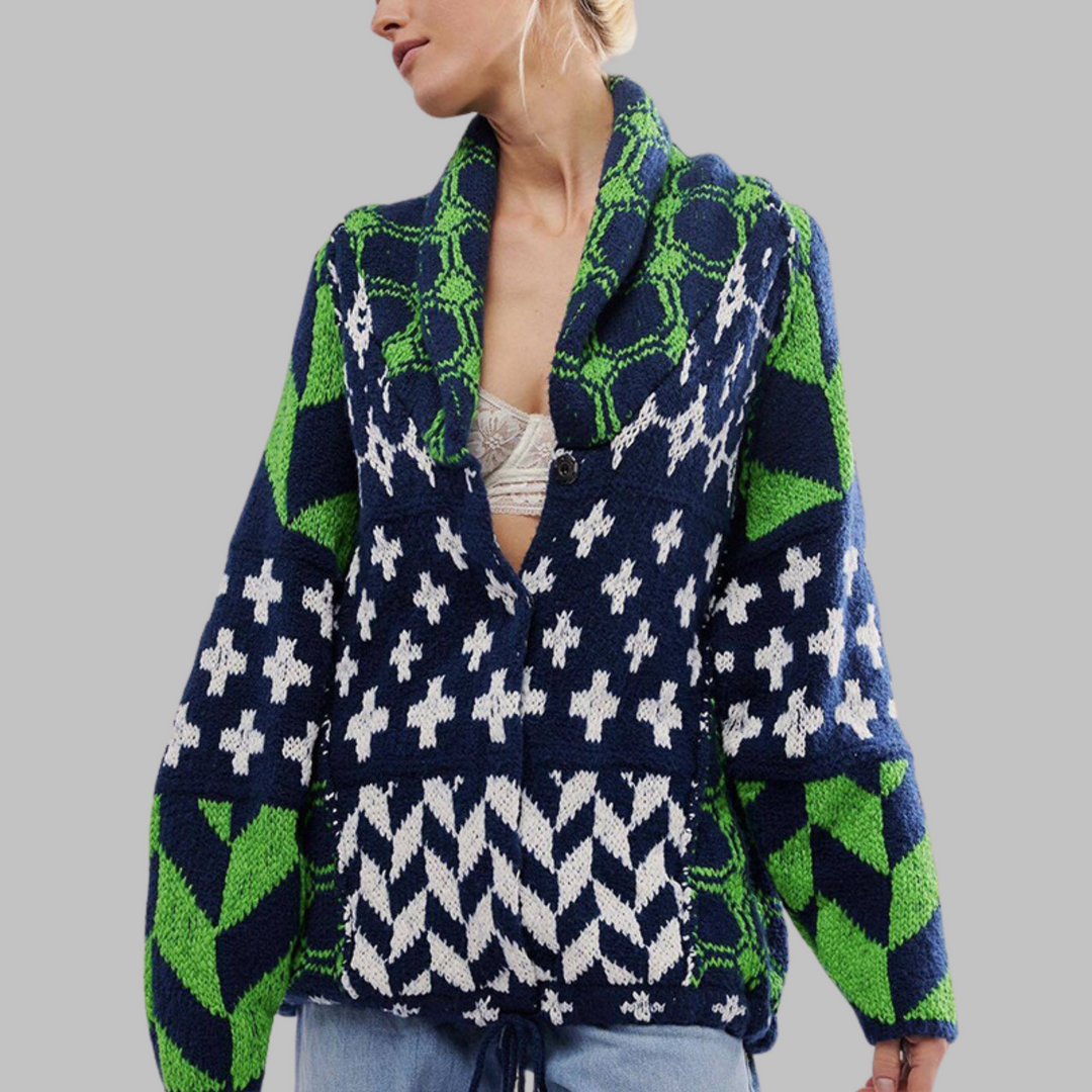 PORTIA - Vintage Button Down Collar Long Sleeve Oversized Cardigan