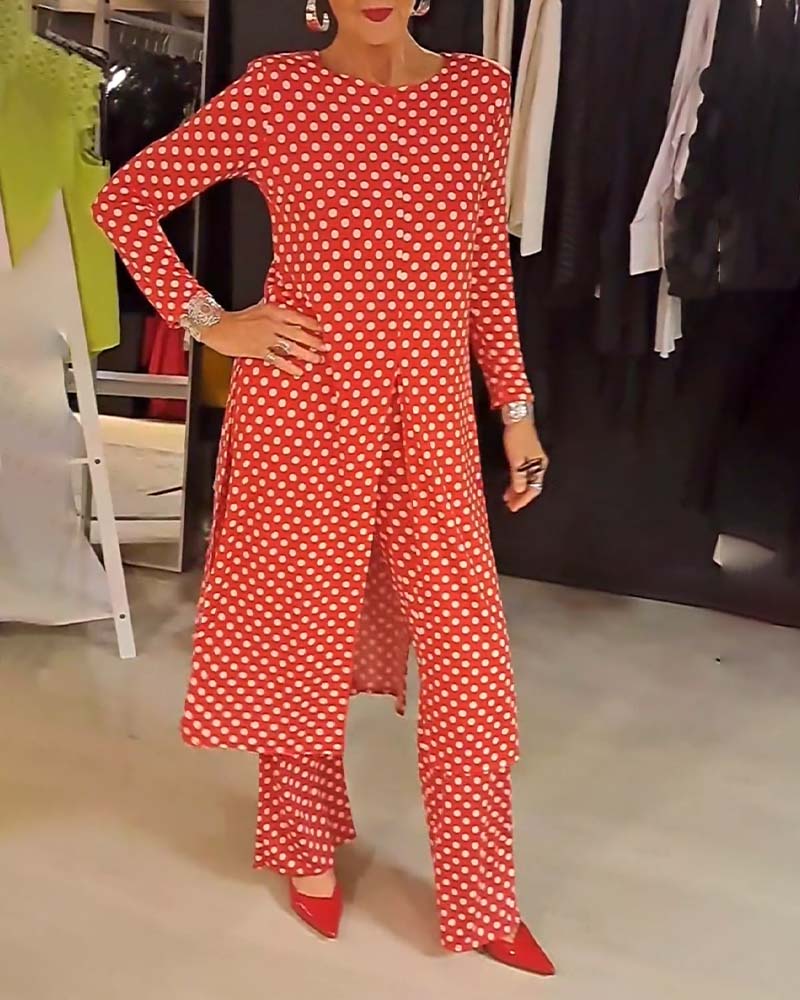 Elegant Polka Dot Split Suit