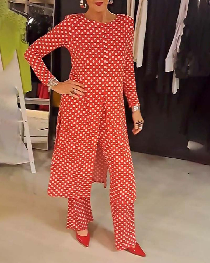 Elegant Polka Dot Split Suit