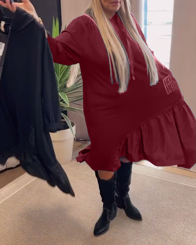 Women's Winter Dress With Hood And Long-sleeved Panels