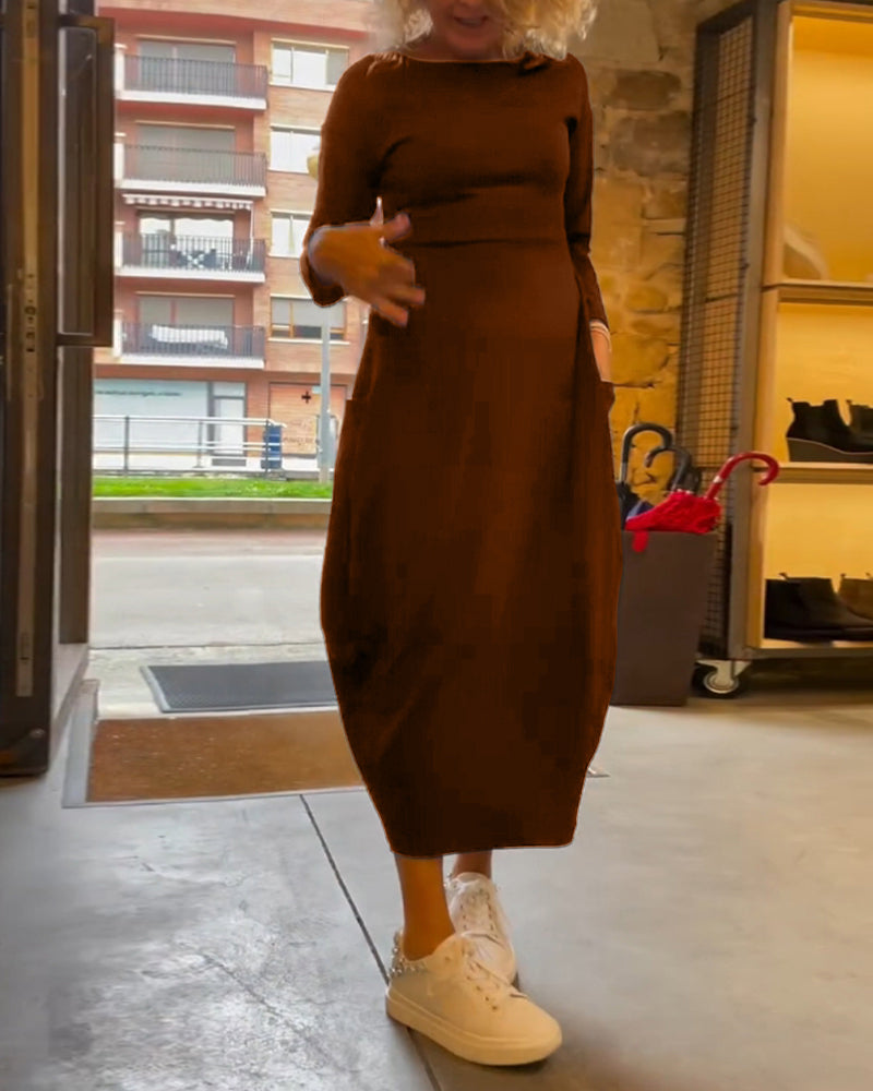 Tavina™ | Elegant Round Neck Pocket Dress