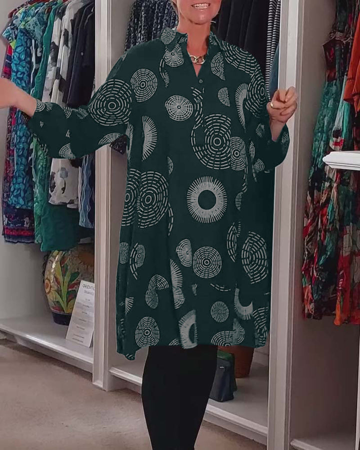 Women's Geometric Print Casual Dress With Lapels