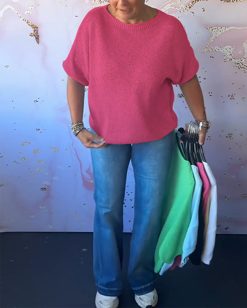 Women's Casual Loose Fitted Solid Color Crew Neck Sweater